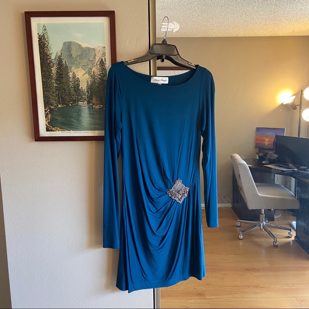 Teal Bodycon Dress with Crystal Embellishment